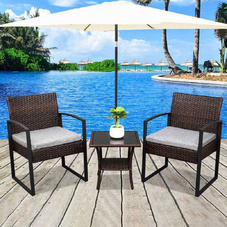 [US Warehouse] 3 in 1 Rattan Mini Leisure Set with Double-layer Coffee Table, Size: 62x58x41cm