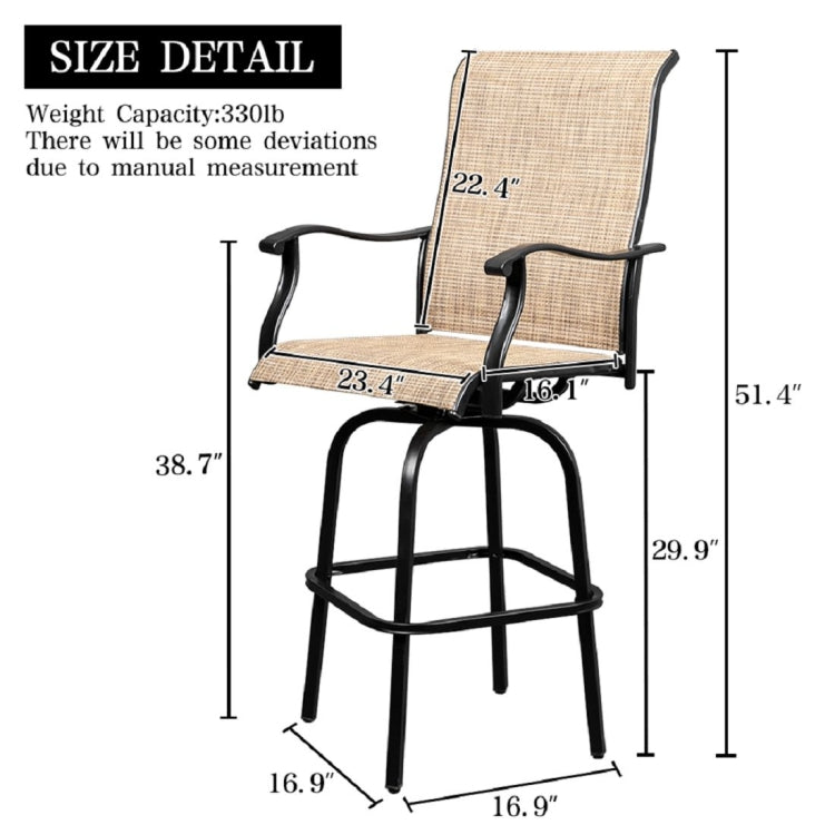 [US Warehouse] 2 PCS Wrought Iron 360 Degree Rotating Bar Chair, Size: 59x67x130.5cm