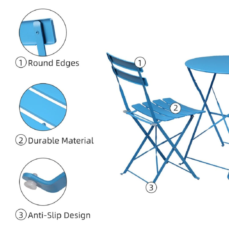 [US Warehouse] 3 in 1 Wrought Iron Folding , 2 Chairs + 1 Table