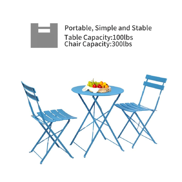 [US Warehouse] 3 in 1 Wrought Iron Folding , 2 Chairs + 1 Table