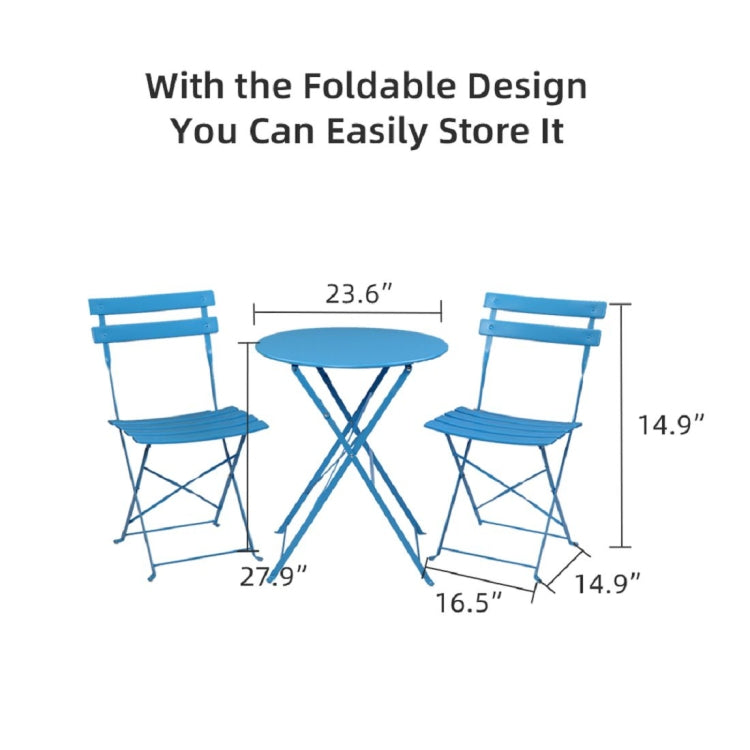 [US Warehouse] 3 in 1 Wrought Iron Folding , 2 Chairs + 1 Table