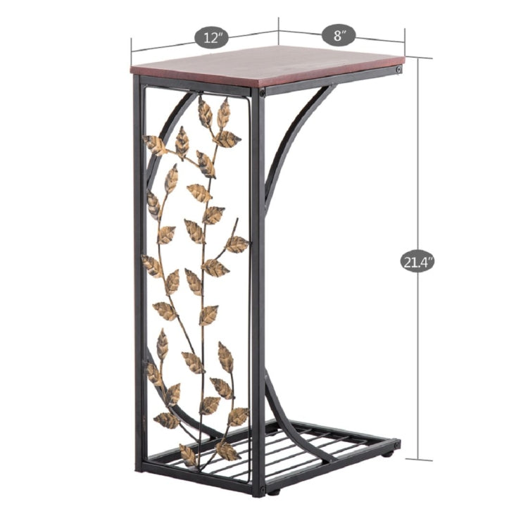 [US Warehouse] Wrought Iron C-shaped Table with Leaf Pattern, Size: 30.5x21x54cm