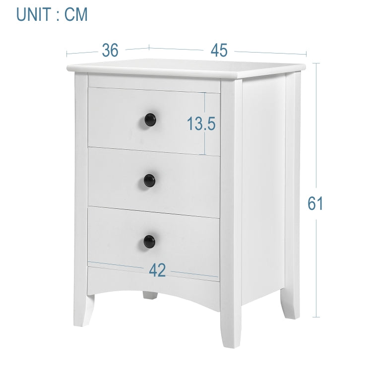 [EU Warehouse] 2PCS Bedroom Bedside Table with 3 Drawers, Size: 45 x 36 x 61cm(White)