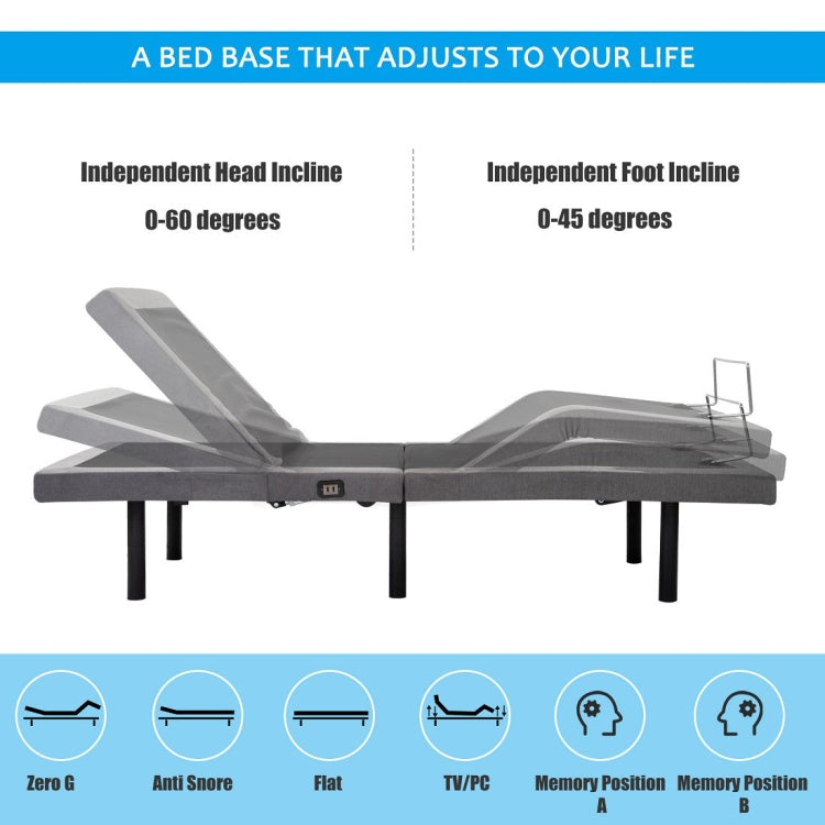 [US Warehouse] Adjustable Ergonomic Double Bed, with Vibration Massage Function & 1A / 2A USB Port & Wireless Remote Control & LED Night Light