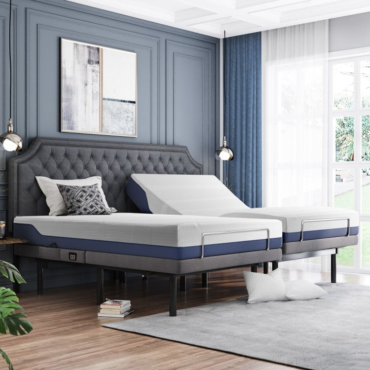 [US Warehouse] 2 PCS Adjustable Ergonomic Double Bed, with Vibration Massage Function & 1A / 2A USB Port & Wireless Remote Control & LED Night Light