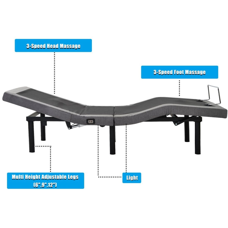 [US Warehouse] 2 PCS Adjustable Ergonomic Double Bed, with Vibration Massage Function & 1A / 2A USB Port & Wireless Remote Control & LED Night Light