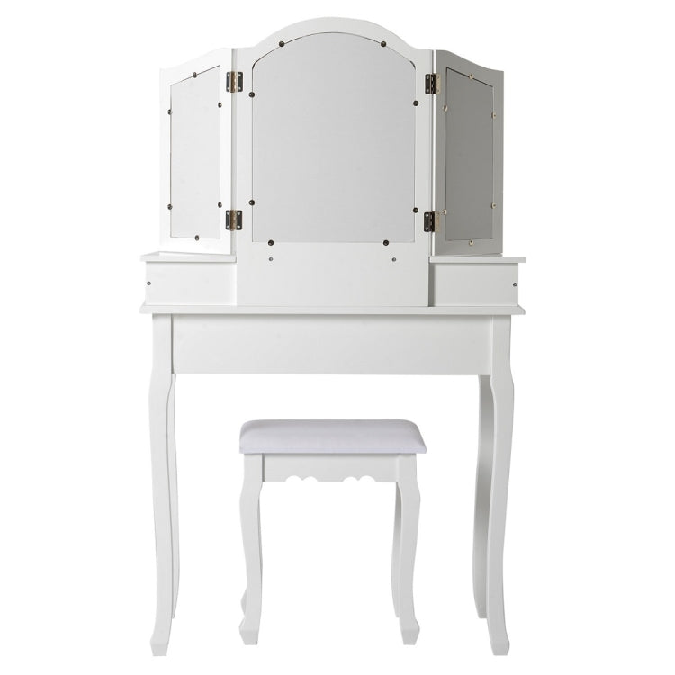 [EU Warehouse] White Cosmetic Dressing Table with Stool & 3 Folding Mirrors & 4 Drawers, Size: 80x40x134.5cm