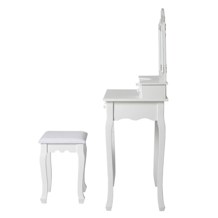 [EU Warehouse] White Cosmetic Dressing Table with Stool & 3 Folding Mirrors & 4 Drawers, Size: 80x40x134.5cm