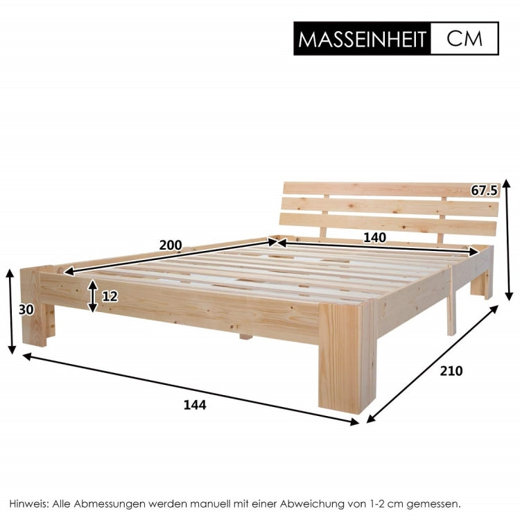 [EU Warehouse] Modern Simple Double Pine Bed with Headboard, Size: 200x140cm