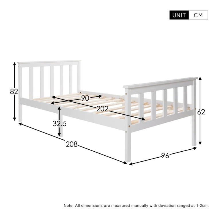 [EU Warehouse] Modern and Simple White Solid Pine Single Bed, Size: 200 x 90cm