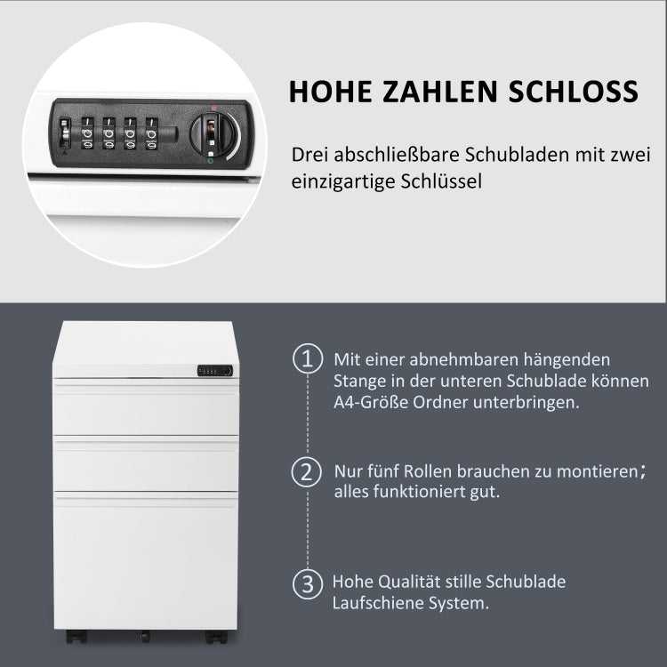 [EU Warehouse] MX193009WAA Mobile Multifunctional File Organizing Drawer Cabinet with Password Lock