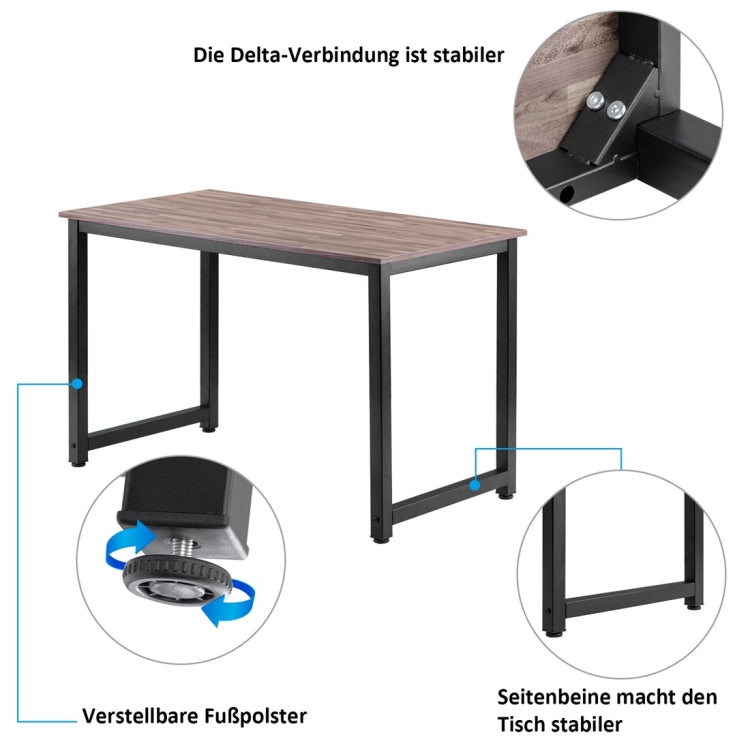 [EU Warehouse] Simple Wooden Wrought Iron Office Desk Computer Table (Brown)