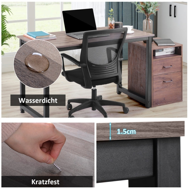 [EU Warehouse] Simple Wooden Wrought Iron Office Desk Computer Table (Brown)
