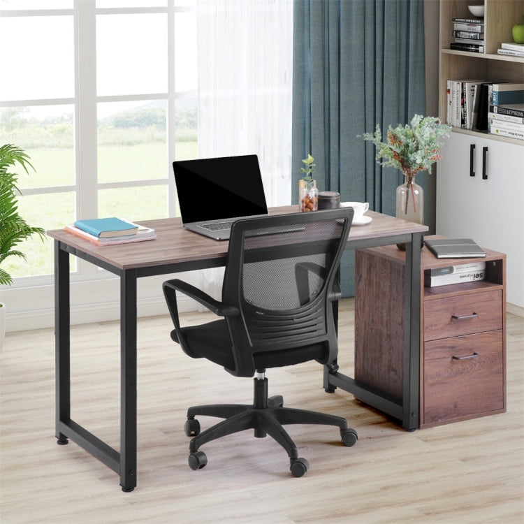 [EU Warehouse] Simple Wooden Wrought Iron Office Desk Computer Table (Brown)