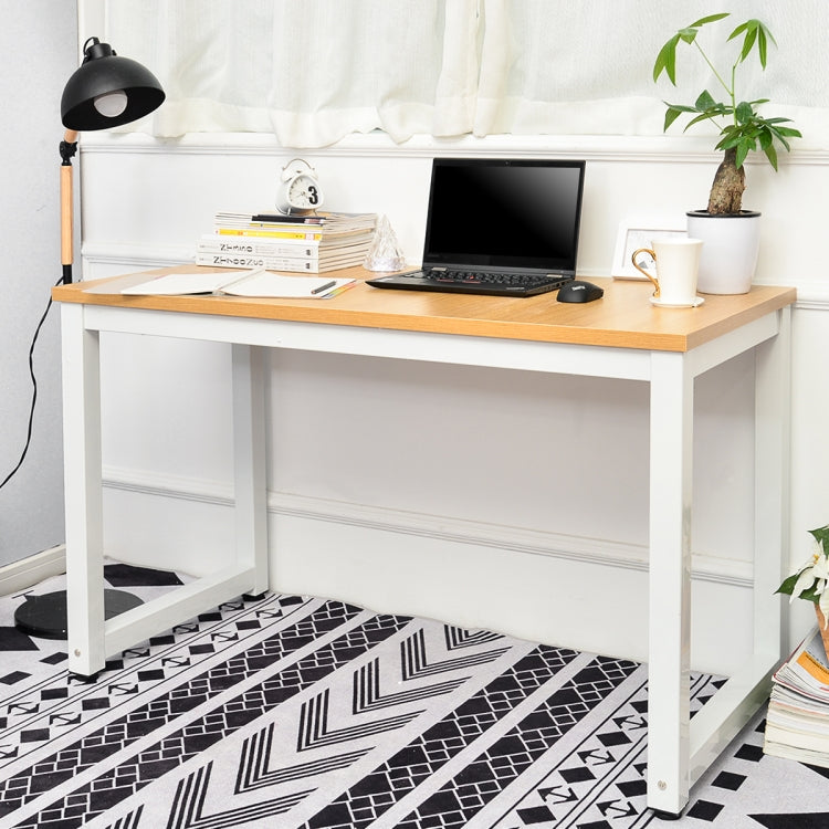 [EU Warehouse] Simple Wooden Wrought Iron Office Desk Computer Table (Light Oak)