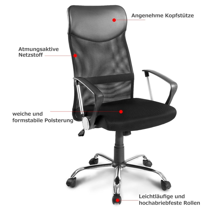 [EU Warehouse] Office Swivel Computer Chair with Headrest/Mesh Backrest/Rocker Function/Fixed Armrest/Height Adjustable