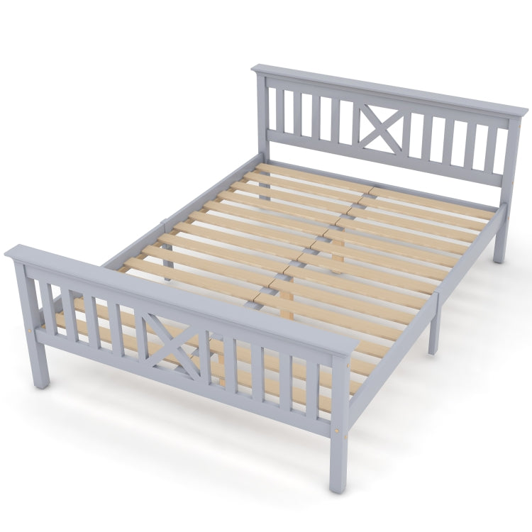 [EU Warehouse] Solid Wood Double Bed with Slatted Frame and Headboard, Size: 140 x 200cm