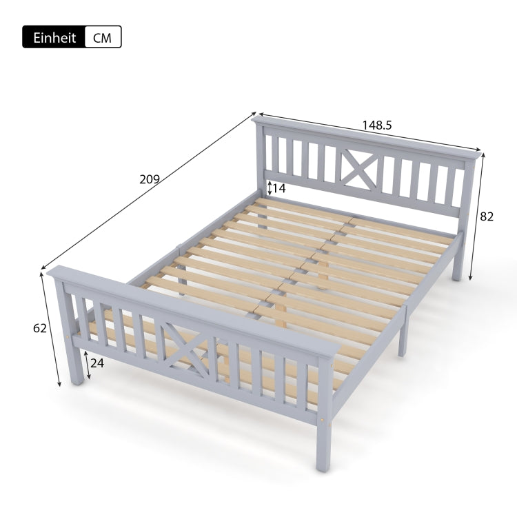 [EU Warehouse] Solid Wood Double Bed with Slatted Frame and Headboard, Size: 140 x 200cm