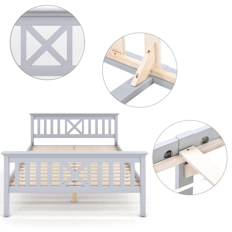 [EU Warehouse] Solid Wood Double Bed with Slatted Frame and Headboard, Size: 140 x 200cm