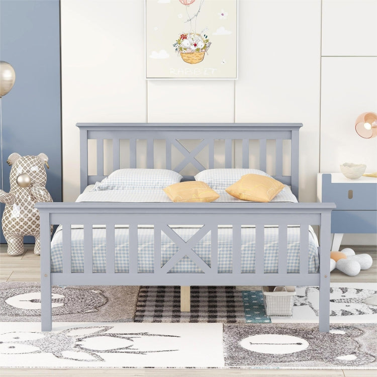 [EU Warehouse] Solid Wood Double Bed with Slatted Frame and Headboard, Size: 140 x 200cm