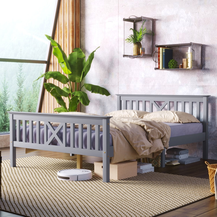 [EU Warehouse] Solid Wood Double Bed with Slatted Frame and Headboard, Size: 140 x 200cm