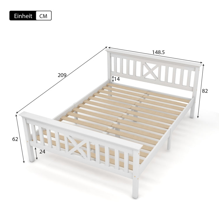 [EU Warehouse] Solid Wood Double Bed with Slatted Frame and Headboard, Size: 140 x 200cm