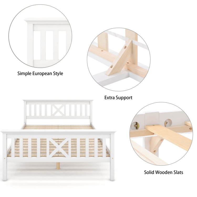 [EU Warehouse] Solid Wood Double Bed with Slatted Frame and Headboard, Size: 140 x 200cm