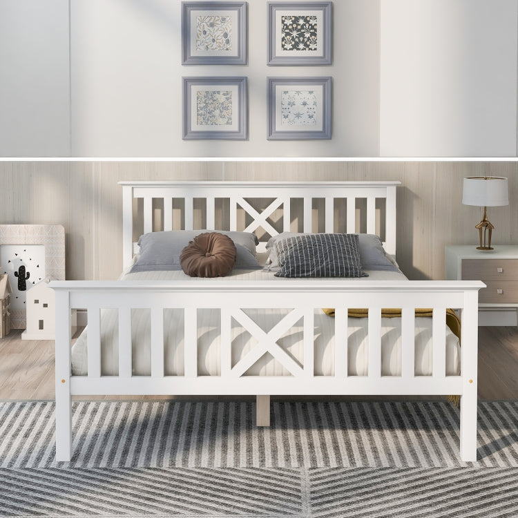 [EU Warehouse] Solid Wood Double Bed with Slatted Frame and Headboard, Size: 140 x 200cm