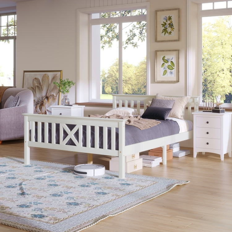 [EU Warehouse] Solid Wood Double Bed with Slatted Frame and Headboard, Size: 140 x 200cm
