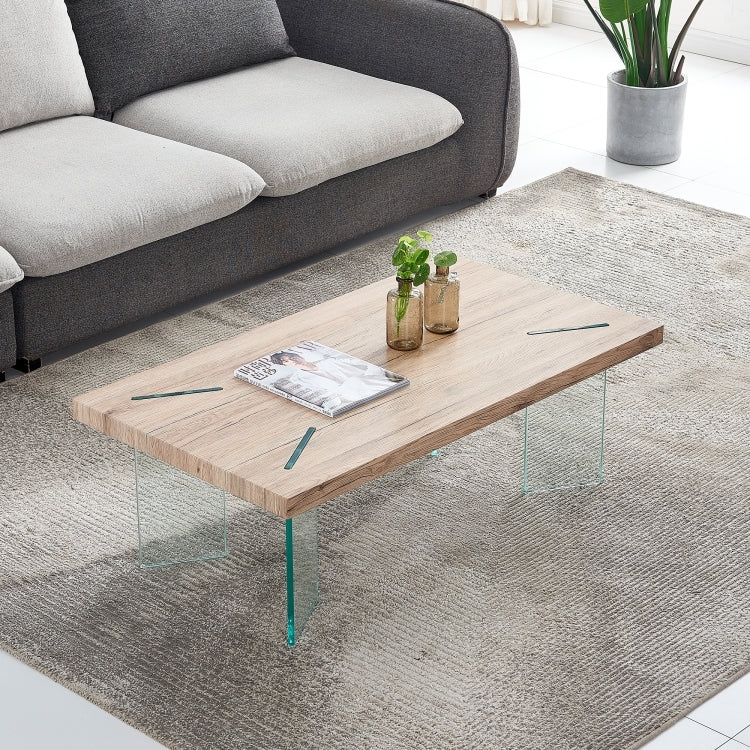 [US Warehouse] MDF Top Coffee Table with Tempered Glass Legs, Size: 43.35x23.62x14.63 inch(Wood)