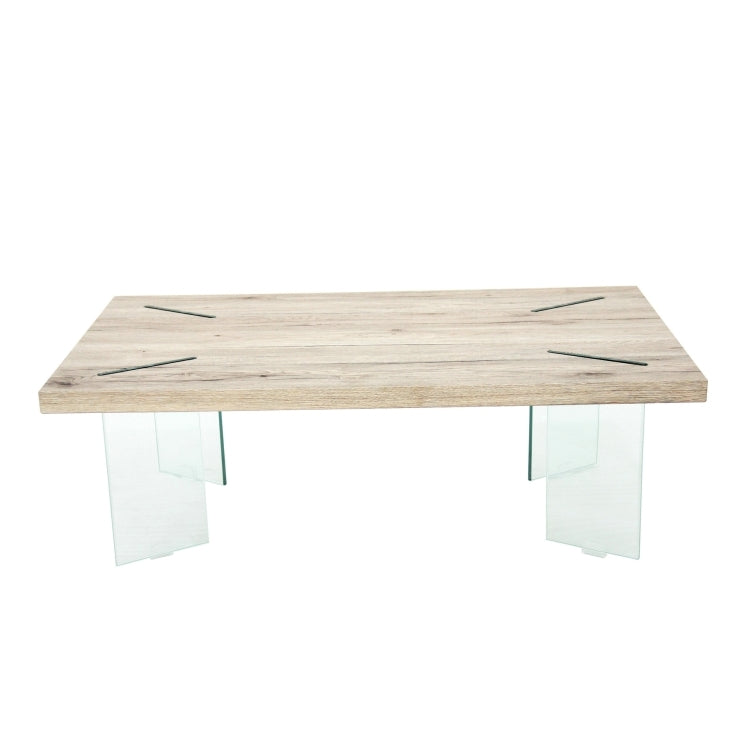 [US Warehouse] MDF Top Coffee Table with Tempered Glass Legs, Size: 43.35x23.62x14.63 inch(Wood)