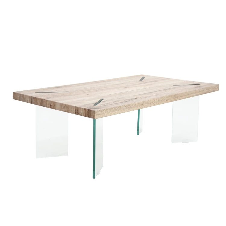 [US Warehouse] MDF Top Coffee Table with Tempered Glass Legs, Size: 43.35x23.62x14.63 inch(Wood)
