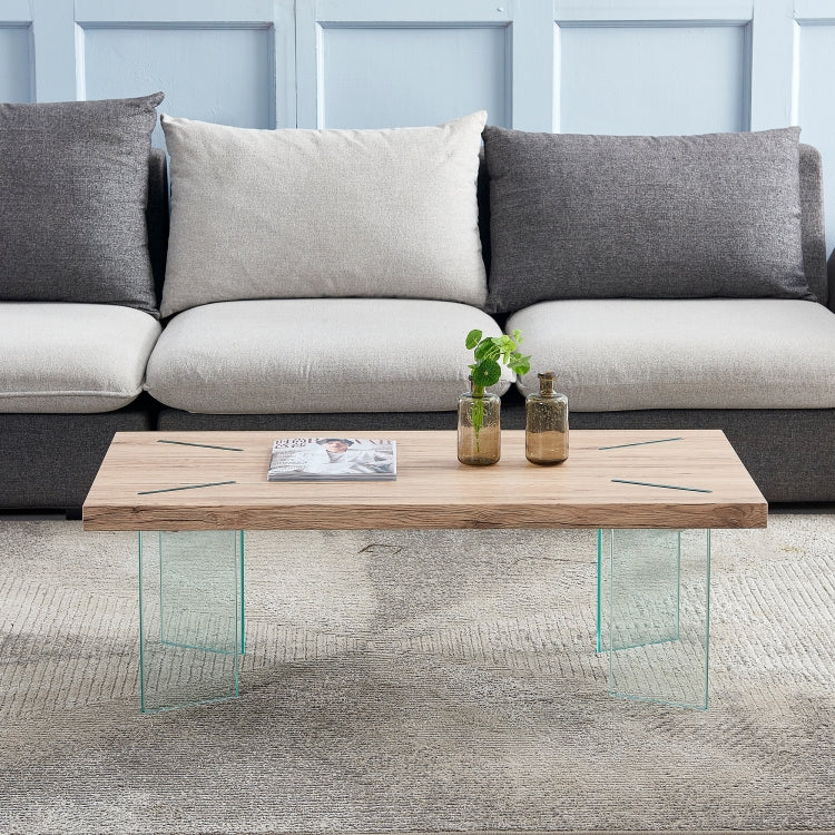 [US Warehouse] MDF Top Coffee Table with Tempered Glass Legs, Size: 43.35x23.62x14.63 inch(Wood)