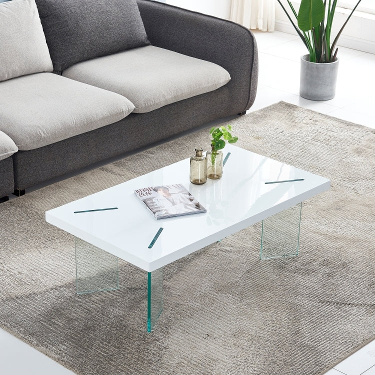 [US Warehouse] MDF Top Coffee Table with Tempered Glass Legs, Size: 43.35x23.62x14.63 inch(White)