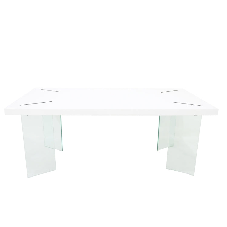 [US Warehouse] MDF Top Coffee Table with Tempered Glass Legs, Size: 43.35x23.62x14.63 inch(White)