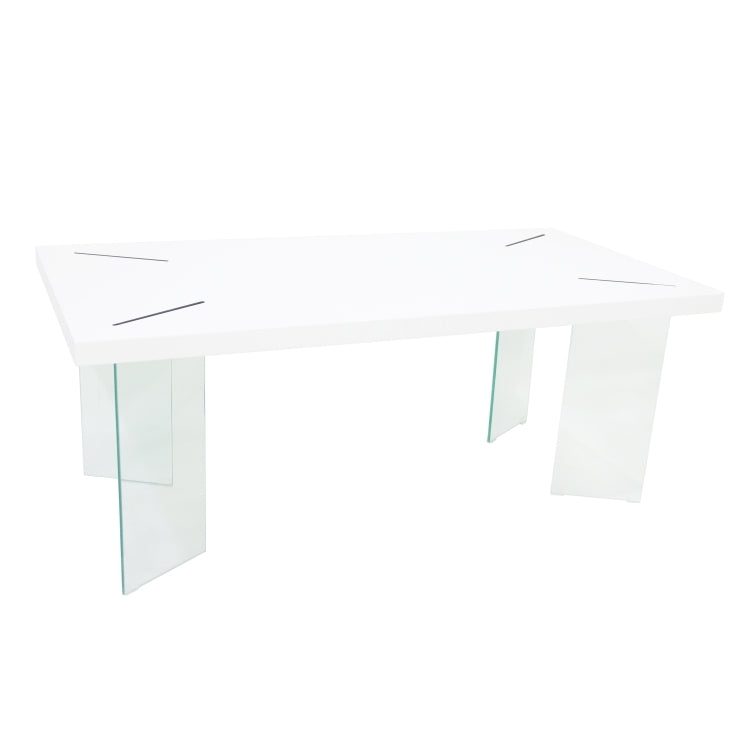 [US Warehouse] MDF Top Coffee Table with Tempered Glass Legs, Size: 43.35x23.62x14.63 inch(White)