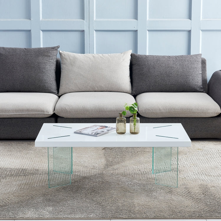 [US Warehouse] MDF Top Coffee Table with Tempered Glass Legs, Size: 43.35x23.62x14.63 inch(White)