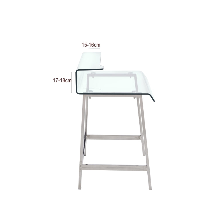 [US Warehouse] Bent Tempered Glass + Stainless Steel Computer Desk, Size: 43.3x22x35.4 inch
