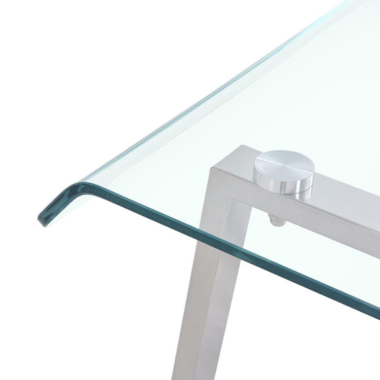 [US Warehouse] Bent Tempered Glass + Stainless Steel Computer Desk, Size: 43.3x22x35.4 inch
