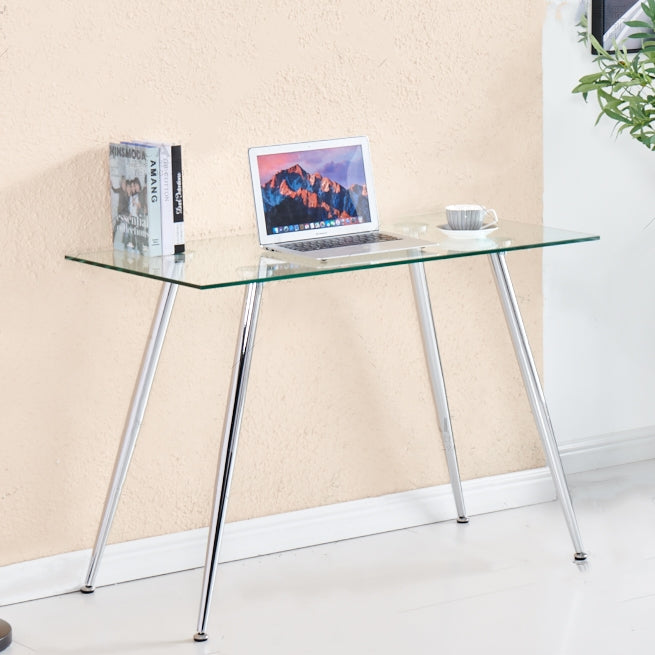 [US Warehouse] Tempered Glass + Stainless Steel Computer Desk, Size: 43.3x21.7x29.9 inch