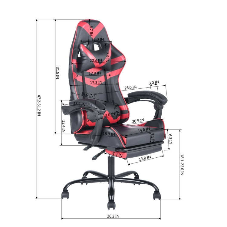 [US Warehouse] Ergonomic 180 Degrees Adjustable Swivel Task Chairs with Headrest & Lumbar Support & Footrest(Red)