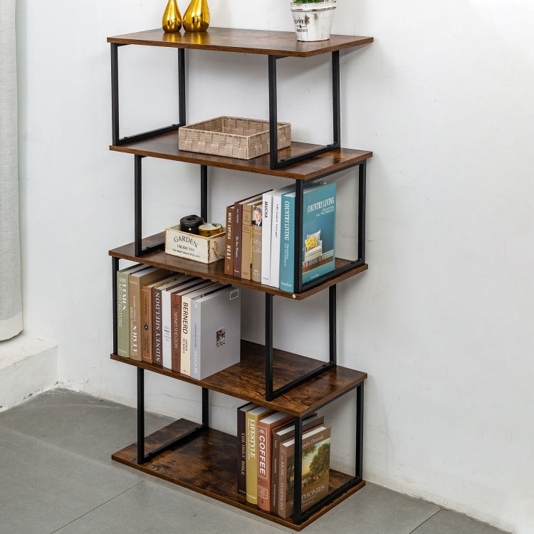 [US Warehouse] Freestanding Multifunctional Home Office 4 Tier Bookshelf, Size: 27.56x11.8x53.35 inch(Brown)