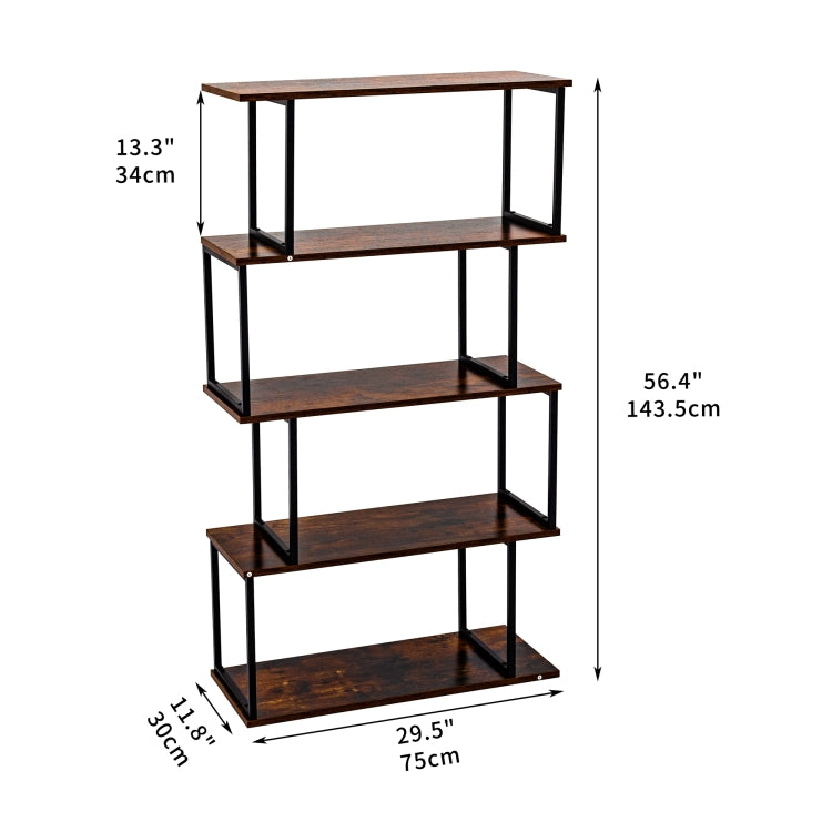 [US Warehouse] Freestanding Multifunctional Home Office 4 Tier Bookshelf, Size: 27.56x11.8x53.35 inch(Brown)