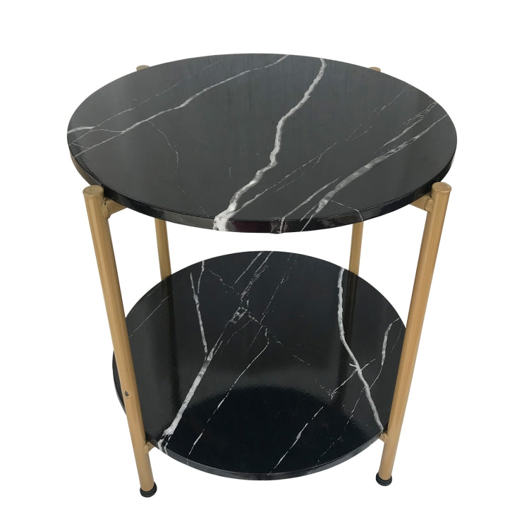 [US Warehouse] Round Faux Marble Coffee Table with Metal Frame, Size: 17 inch(Black)