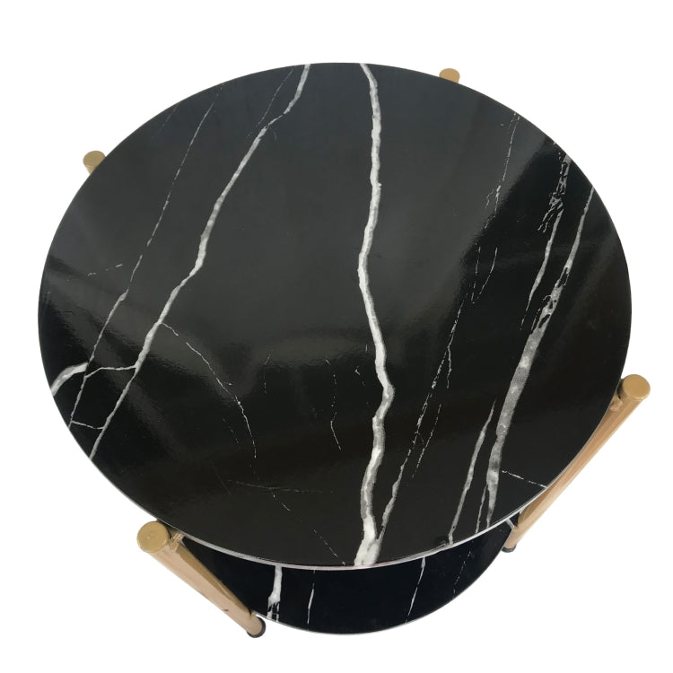 [US Warehouse] Round Faux Marble Coffee Table with Metal Frame, Size: 17 inch(Black)