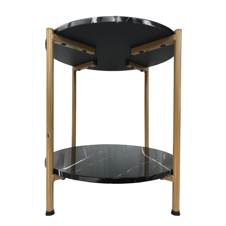 [US Warehouse] Round Faux Marble Coffee Table with Metal Frame, Size: 17 inch(Black)