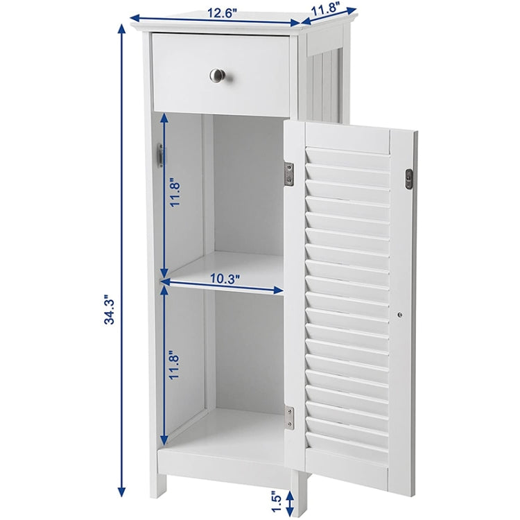 [US Warehouse] Bathroom Floor Cabinet Storage Organizer Set with Drawer & Single Shutter Door, Size: 12.6x11.81x34.25 inch(White)