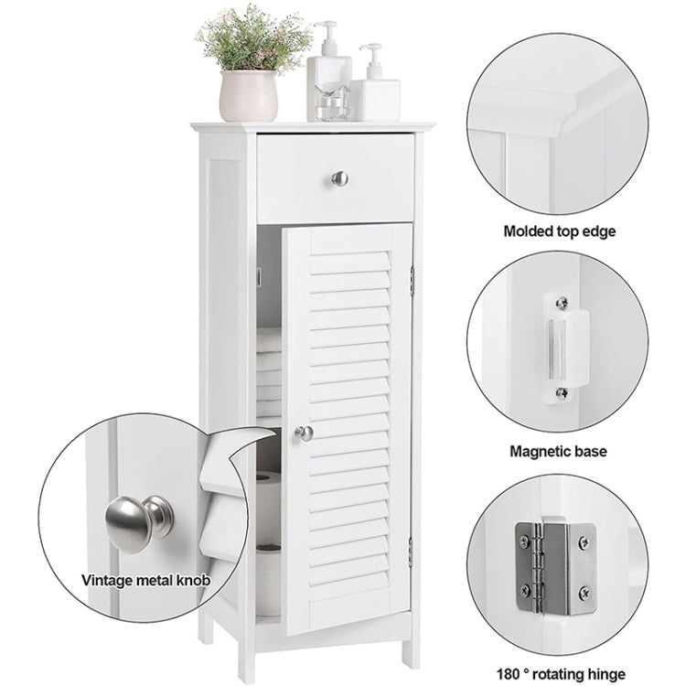 [US Warehouse] Bathroom Floor Cabinet Storage Organizer Set with Drawer & Single Shutter Door, Size: 12.6x11.81x34.25 inch(White)