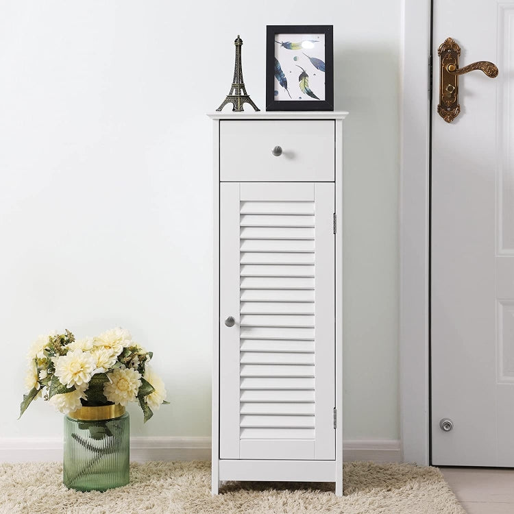 [US Warehouse] Bathroom Floor Cabinet Storage Organizer Set with Drawer & Single Shutter Door, Size: 12.6x11.81x34.25 inch(White)