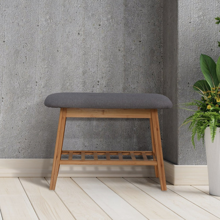 [US Warehouse] Entryway Shoe Rack Living Room Bamboo Storage Bench, Size: 23.6x12x17.3 inch